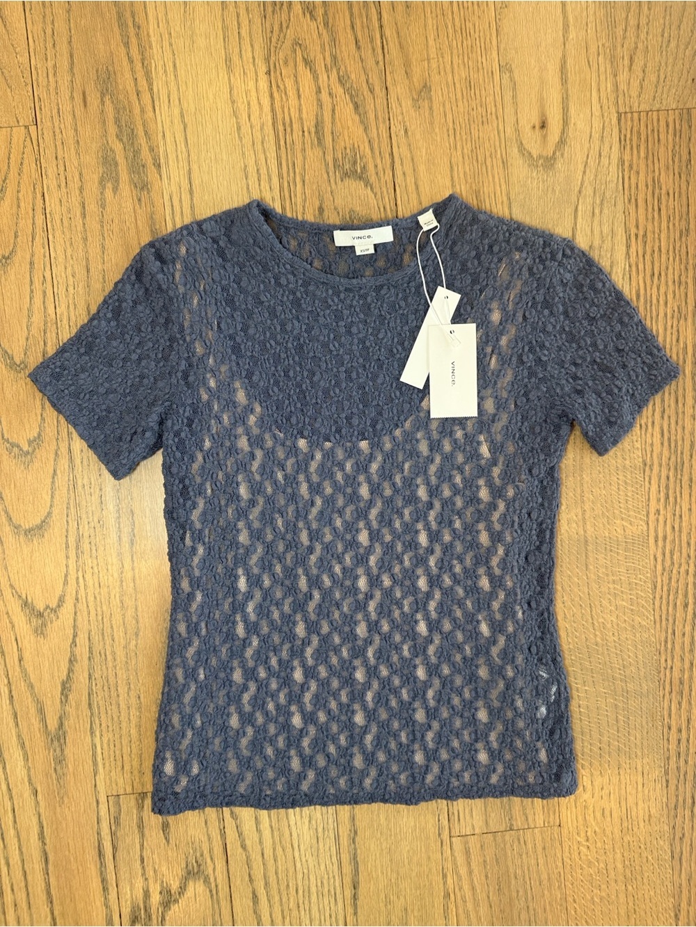 NWT VINCE Smocked Lace Blue Top Size X-Small - Picture 2 of 16